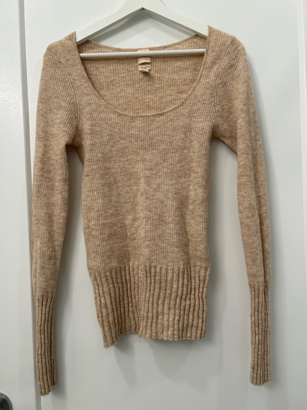 Beige Ribbed Scoop Neck Women's alpaca blend Sweater